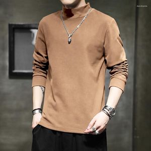 Camisetas para hombre Invierno Otoño Moda Terciopelo Espesar Vellón Cálido Básico Camisetas de fondo Adolescentes Manga larga Color sólido Casual Cuello alto Tops