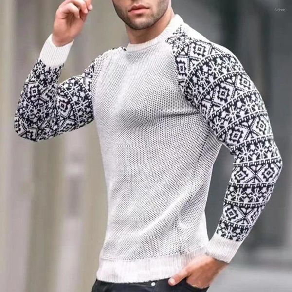 T-shirts pour hommes hiver pull tricoté haut tendance européenne et américaine tricot à manches longues col rond mince pull multicolore