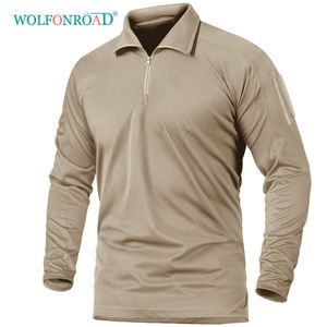 T-shirts voor heren Wolfonroad Men's Tactical Long Sleeve Shirts 1/4 Zipper Collar Hunting Pullover Army Zip Up wandel Sporttraining T-shirts Tops 230130