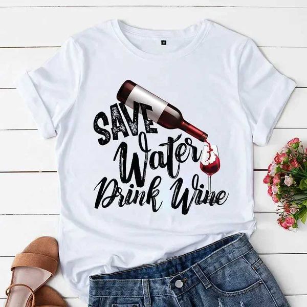 T-shirts pour hommes T-shirt Vêtements T-shirt Lady Fashion Tops Slve Femmes Vêtements Summer T FEUX SAVE BUISSOIRE DU VIN GRAPHIQUE GRAPHIQUE T240506