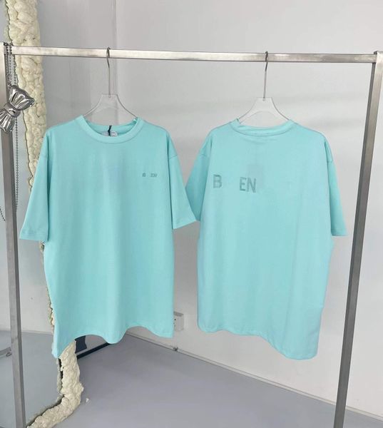 Camisetas con bordado de letras verde menta para hombre y mujer, camiseta holgada de manga corta a la moda para parejas