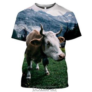 Camisetas para hombre, camiseta de manga corta con cuello redondo y estampado de vaca en 3D para mujer, ropa de calle de moda de verano, Top divertido 2022