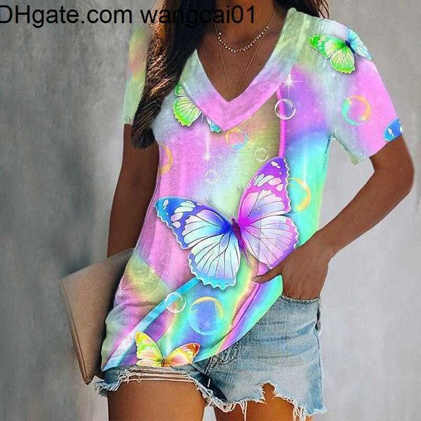 T-shirts pour hommes T-shirts de luxe pour femmes 3d Butterfly Print Short Seve Tops à col en V Tees Summer Fashion Casual Gradient Girls Pull surdimensionné 4103