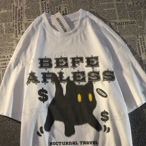 T-shirts pour hommes Tshirt 2022 Summer Black Cat Imprimé T-shirt Slaved Men Nouvel Carton de dessin animé Loose