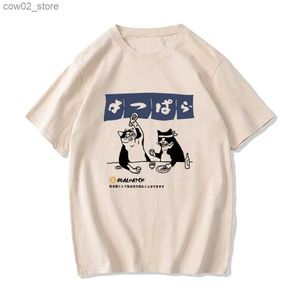 T-shirts voor heren, dames, t-shirt, streetwear, Japanse harajuku, grappig, drinkende kat, T-shirt, 100% katoen, zomer, cartoon T-shirt, unisex, hiphop, tops, tees, Q240201