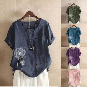 T-shirts pour hommes Femmes Casual Lâche Bouton Lin Plus Taille Imprimer Boho Tanic Chemise Blouse Boutons Blusas Mujer 5XL