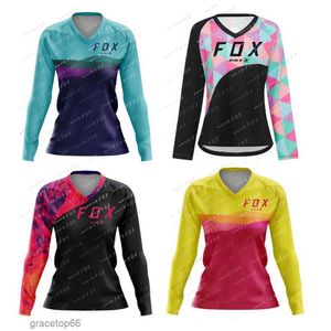 T-shirts pour hommes Femmes Downhill Jersey Mountain Bike Moto T-shirt Bat Fox Séchage rapide Motocross Sportwear Vêtements Femme VTT 7um1