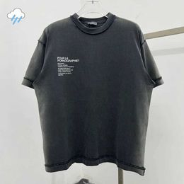 T-shirts hommes femmes hip-hop surdimensionné rétro lavé noir à manches courtes tee tissu lourd coton couture inversée ERD chemise haut J240322