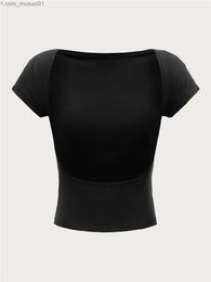 T-shirts pour hommes Femmes O-Cou T-shirt sans dos à manches courtes Solide Couleur Crop Top Été Mignon Bébé Tee Y2K Vêtements Tuniques Moulantes Mode TankL2402