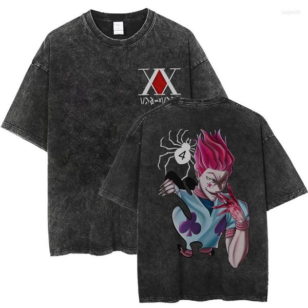 Camisetas para hombre X Hisoka Anime Tees Harajuku Streetwear Washed T-Shirt HxH Killua Hunters Camiseta de manga corta de algodón