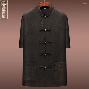T-shirts masculins Xiangyun yarn tang costume d'été manche courte grenouille boucle top village chinois papa grand-père d'âge moyen