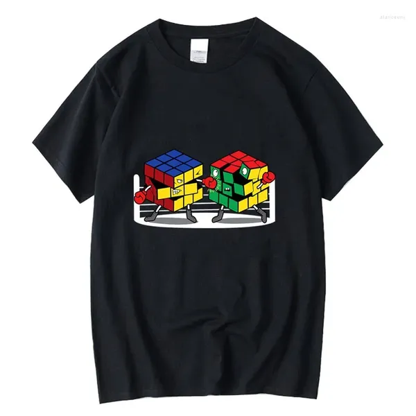 Camisetas para hombre XIN YI de alta calidad de algodón de manga corta divertida impresión del cubo de Rubik Camiseta con cuello redondo Casual Hip Hop para hombres camisetas