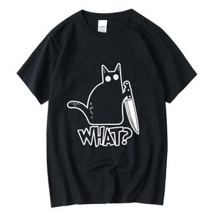 T-shirts voor heren Xin Yi Heren T-shirt Hoogwaardige katoenen Knife Cat Print Men T Shirt Casual Loose Men T-shirt O-Neck T-Shirt Men Tees Tops T230103