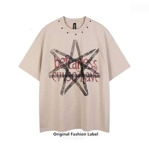 T-shirts masculins xpkaeax chemise de créatrice originale marque de mode américaine rue beau nail half mange t-shirt été lavé en détresse 3365
