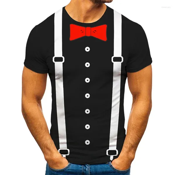 Camisetas para hombre Y2K 2023, traje falso, camiseta con estampado 3D, abrigo de cola, patrón de corbata, moda divertida, pantalón corto informal, Tops de manga