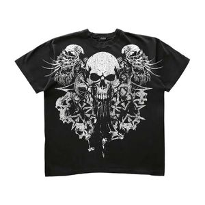 T-shirts voor heren Y2K American Retro Gotisch schedelpatroon Hiphop ronde nek ultra-finine korte mouwen straatkleding top Q240514
