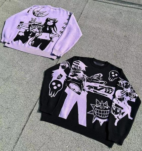 Camisetas para hombres y2k suéter gótico mujeres harajuku sudadera de gran tamaño hombres anime knitwear bordado bordado kpop moda top streetwear