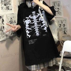 T-shirts voor heren Y2K Harajuku Skeleton Print T-shirts voor Gothic Hip Hop strtwear Men Women Thirt Summer Black Goth kleding Korte Slve TS T240419