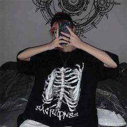 Heren T-shirts Y2k Harajuku Tops Oversized T-shirt Vrouwelijke Goth Top Retro Print Skull Bone Losse T-shirts met korte mouw Anime Grafisch ShirtH2421