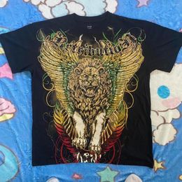 T-shirts masculins y2k coréen gothique lion lion imprimer chemise surdimensive les femmes à manches courtes lâches