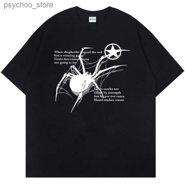 T-shirts pour hommes Y2K Coréen Mens Streetwear Spider Graphic Acubi Harajuku Egirl T-shirt à manches courtes Grunge Esthétique Tops surdimensionnés Y2K Vêtements Q240130