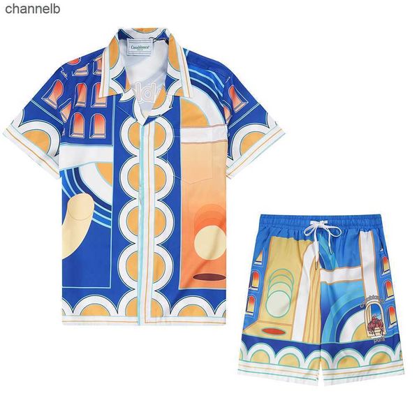 T-shirts masculins y2k Summer Ride Horse Gate Hawaiian Casablanca Shorts sets pour hommes Hombre Thin tissu Shirts de plage en vrac de vacances en vrac HKD230817
