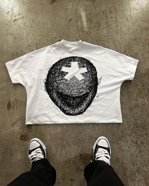 T-shirts pour hommes Y2K Top 2024 Gothic Punk Graphic Print Chemise surdimensionnée pour hommes et femmes Casual Harajuku Streetwear à manches courtes