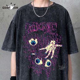 Heren T-shirts Y2k Zombie Terreur Retro Gothic T-shirt Vrouwen Gothic Losse Super Fijn Katoen Mannen Mode Street Wash Top 230713