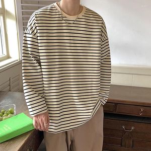 Mannen T Shirts YASUGUOJI Lente Oversized Lange Mouw T-Shirt Mens Koreaanse Mode Contrast Gestreepte Crewneck Top Losse Casual Sweatshirt mannen