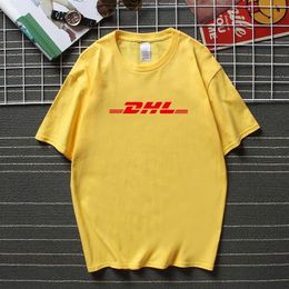Heren T-shirts Geel DHL T-shirt Mannen Vrouwen Unisex Mode Grunge 90s Casual Tops Hip Hop Losse Korte Mouw 309m