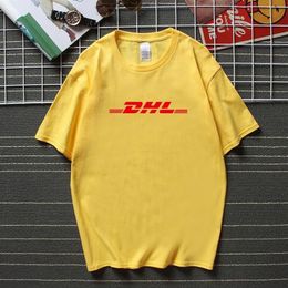 Heren T-shirts Geel DHL T-shirt Mannen Vrouwen Unisex Mode Grunge 90s Casual Tops Hip Hop Losse Korte Mouw334t