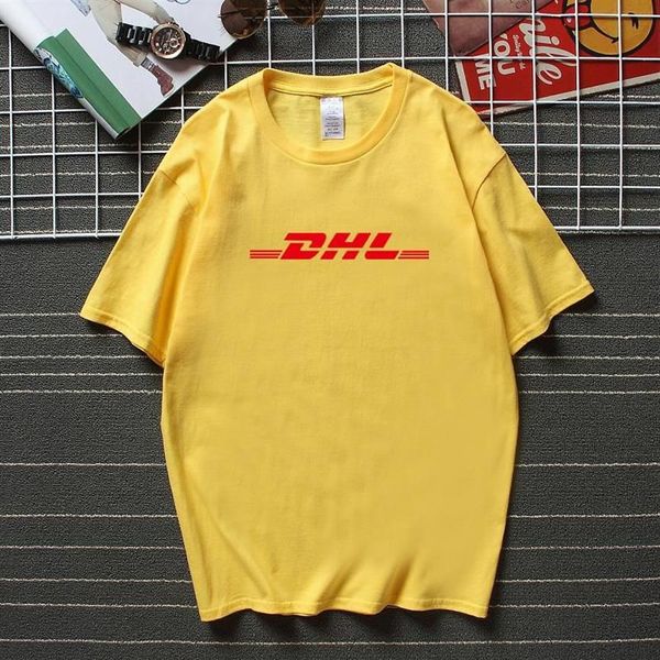 Camisetas para hombres DHL amarillo camiseta hombres mujeres unisex moda grunge 90s tops casuales hip hop suelto manga corta334t