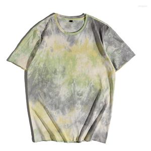 Camisetas para hombres Amarillo Verde Tie Dye Hombres Camisa Suelta Hip Hop Jersey 133