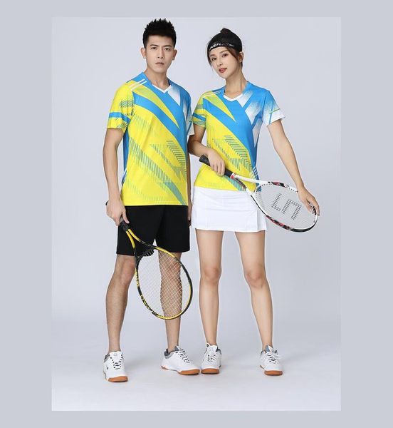 Camisetas de tenis amarillas para hombre y mujer, camiseta de secado rápido con cuello en V, ropa de bádminton, Kits para niños, camisetas de mesa para hombre