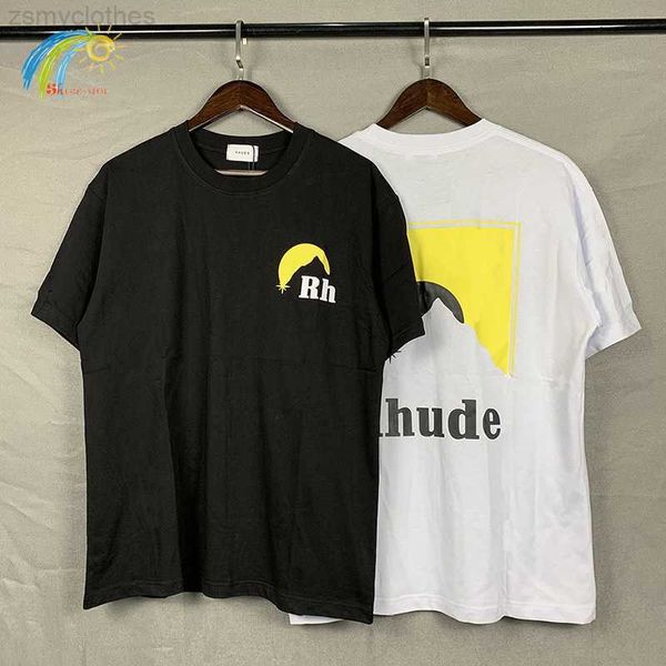 Camisetas para hombres Amarillo Vintage Moonlight Madness Rhude Camiseta Hombres Mujeres 1 1 Casual de gran tamaño Rhude Tee Pareja Amantes Manga corta