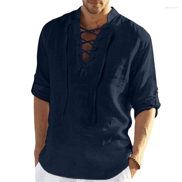 Camisetas para hombres Yileegoo Hombres casuales de manga larga de manga larga corbata corbata collar tops de vacaciones