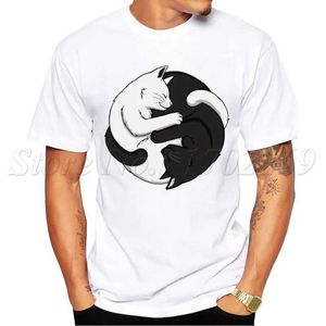 T-shirts voor heren Yin Yang Cats Design 2024 nieuwste mannen t-shirt zomermode witte zwarte kat knuffel geprint t shirts korte slve hipster tops y240509