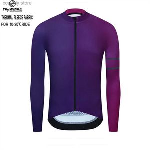 T-shirts masculins Ykywbike Hiver Mens Bicycle Jersey Fece Long Seves Keep Warm Road Top Veste Clothing H240407