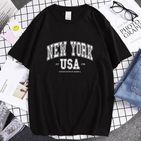 T-shirts pour hommes York Usa Est 1788 Street City Letter Print T-shirts en coton pour hommes Loose Graphic Clothing Cool Soft Mens Tshirt