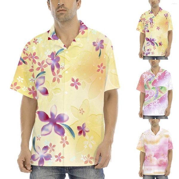 T-shirts pour hommes jeunes hommes imprimés à manches courtes chemise de plage boutonnée pour homme Petite maquette col roulé hommes