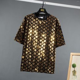 T-shirts masculins jeunes Gold Diamond Sequin Bright Color Performance T-shirts brillants Costumes de scène en argent lâche Dance de vêtements de mode coréens