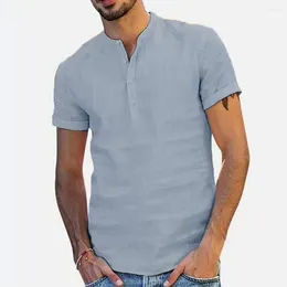 Heren t shirts jeugd shirt stijlvolle stand kraag knoop voor casual zakelijke slijtage korte mouw solide kleur strand zomer