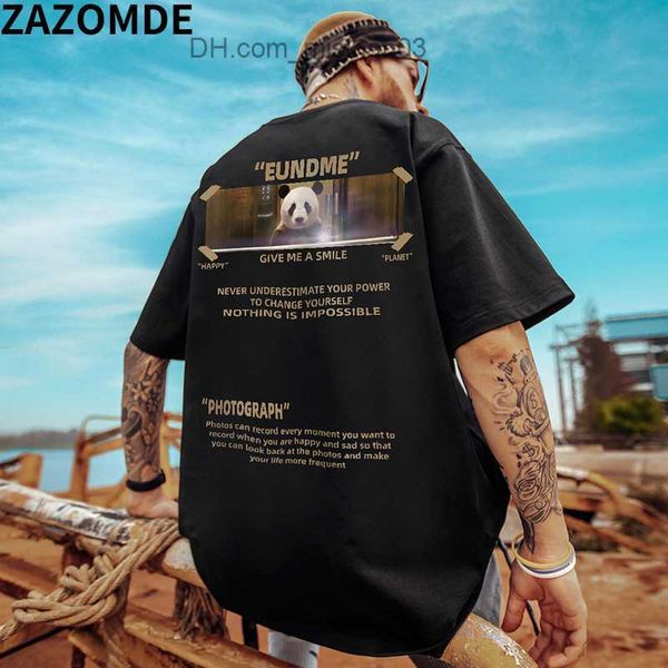 T-shirts pour hommes ZAZOMDE été dessin animé panda imprimé t-shirts col rond coton t-shirt hommes mode décontracté quotidien t-shirt Harajuku Hip Hop haut surdimensionné Z230705