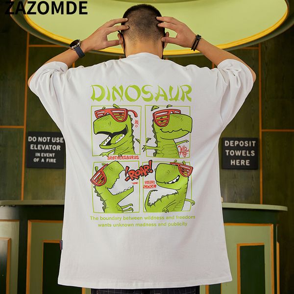 T-shirts pour hommes ZAZOMDE Summer Cotton Dinosaur Print T-shirt Hommes Marque De Mode High Street Loose Oversize À Manches Courtes Streetwear Couple Tees 230419