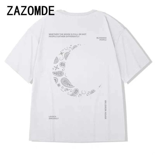 T-shirts hommes Zazomde été nouveau t-shirt femme plat imprimé manches courtes surdimensionné personnel décolleté à la mode vêtements de rue couple quotidien t-shirt J240221