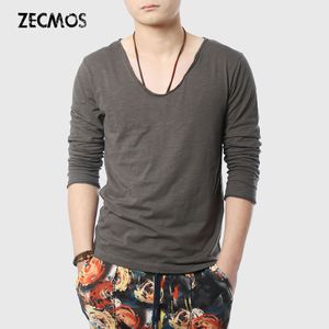 T-shirts pour hommes Zecmos hommes à manches longues mâle col en V t-shirt pour Vneck Tee T-shirts Slim Fit Top T-shirts Swag large bas 230923