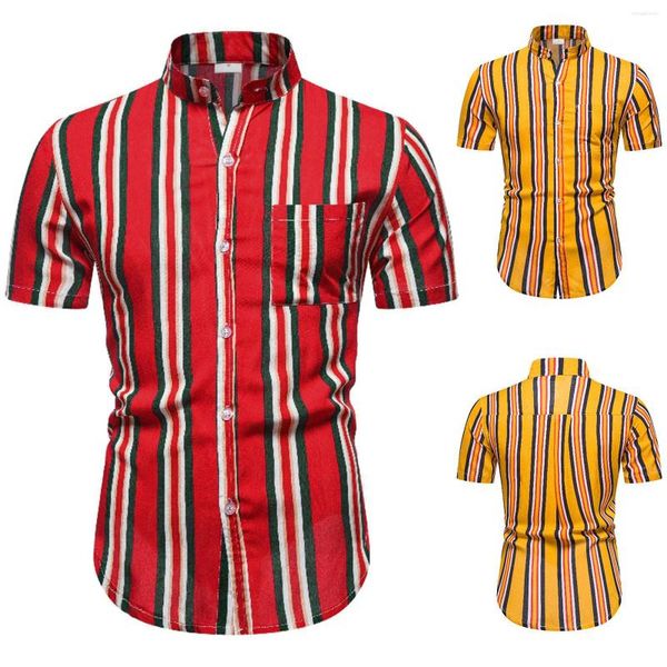 T-shirts pour hommes Zippe Shirt Hommes Printemps Eté Top Stripe Col montant Poche Tops Casual Single Breasted Mens Vêtements d'entraînement à manches longues