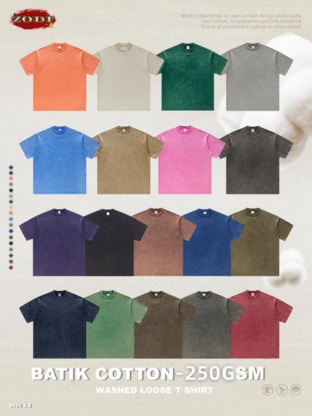 Camisetas para hombre ZODF verano Batik lavado 250gsm Retro Vintage Unisex básico suelto sólido Camiseta de algodón marca Tops 2024 HY0753