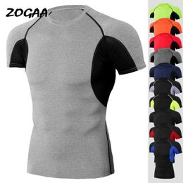 Heren t shirts zogaa lente herfst sport sporten stretch snel drogende korte mouwen compressie strakke fitness running spier t-shirts