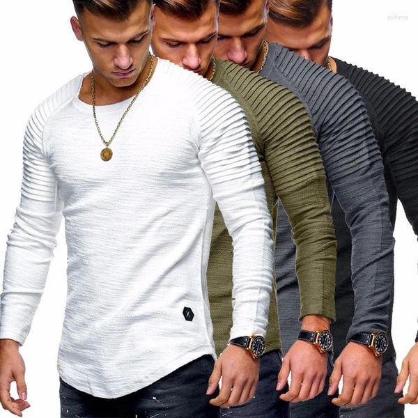 T-shirts pour hommes zogaa t-shirts masculine mode solide slim fit grand taille tout-correspondant de base jeune garçon o-cou manches rayées à manches longues quotidiennes